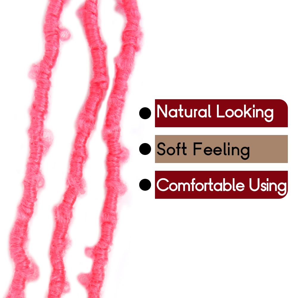 BOHOBABE 2 Packs Pink Butterfly Locs Crochet Hair 12 Inch Butterfly Faux Locs Crochet Hair Short Distressed Locs (2 Packs, Pink)