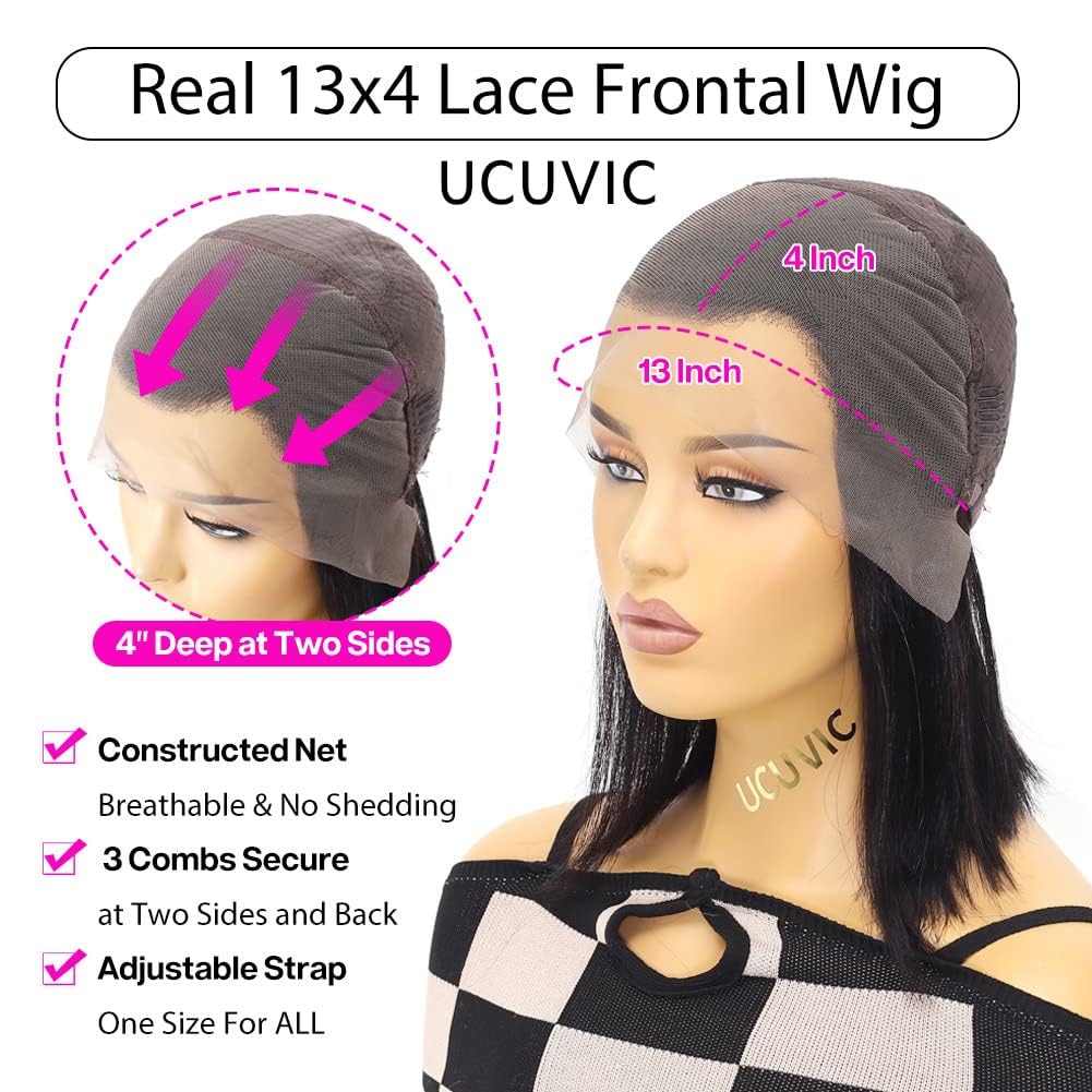 UCUVIC Bob Wig Human Hair 13x4 HD Lace Front BOB Wigs for Black Women Human Hair Glueless Wigs Human Hair Pre Plucked Pre Cut 180% Density 10 Inch