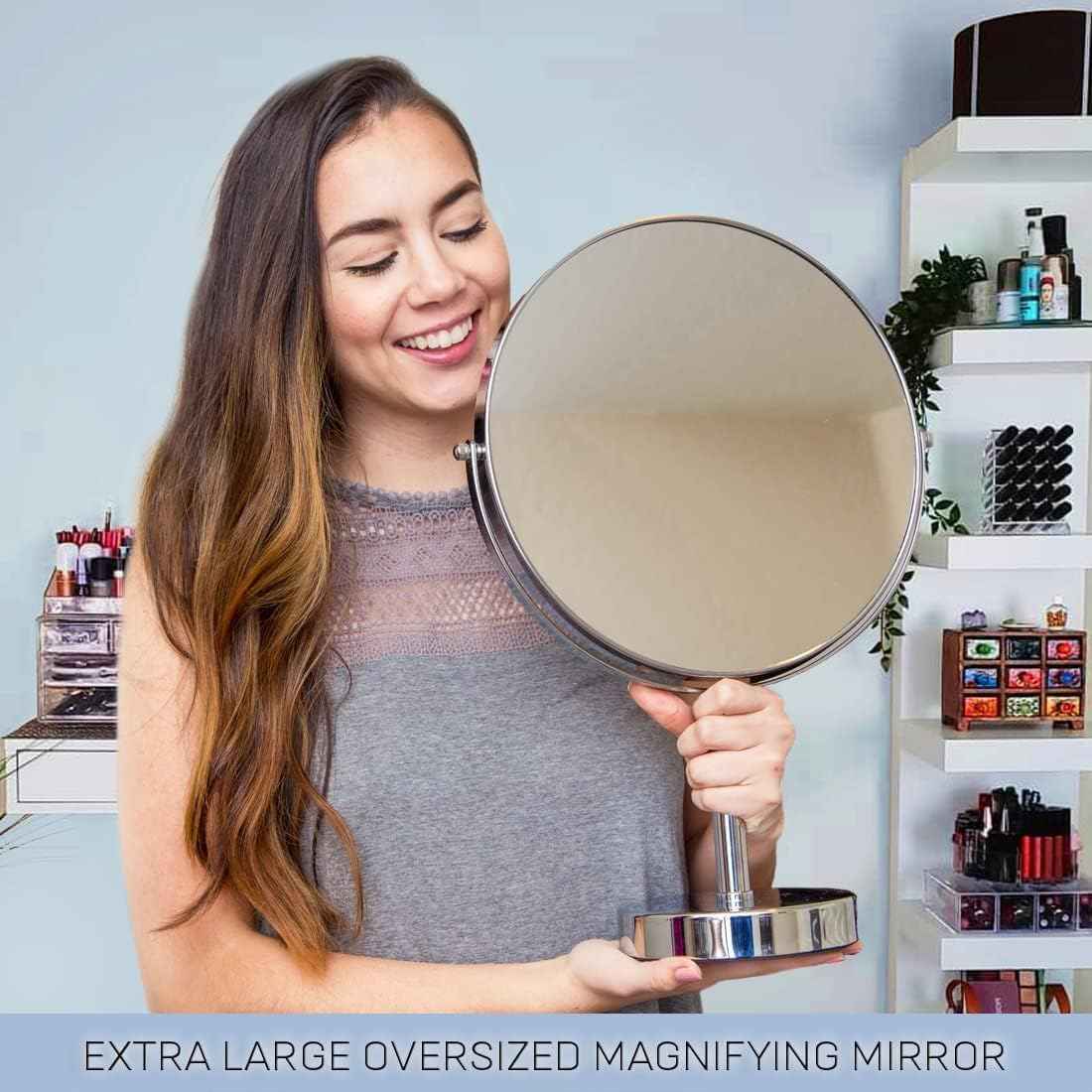 XXLarge Oversized 3X Weak Magnifying Mirror with Stand for Desk, Table, Retail Store Countertop, and Makeup Vanity - Double Sided 3X/1X Magnification - 17" Tall and 11" Wide