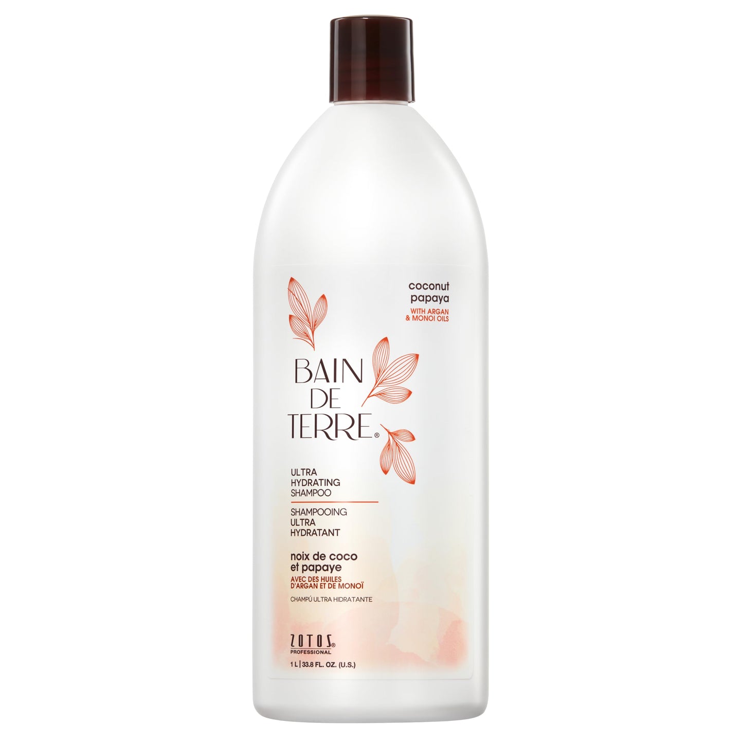 Bain de Terre Coconut Papaya Ultra Hydrating Shampoo, Moisture Quench for Dry, Damaged Hair, with Argan & Monoi Oils, Paraben-Free, Color-Safe, Vegan, 33.8 Fl Oz