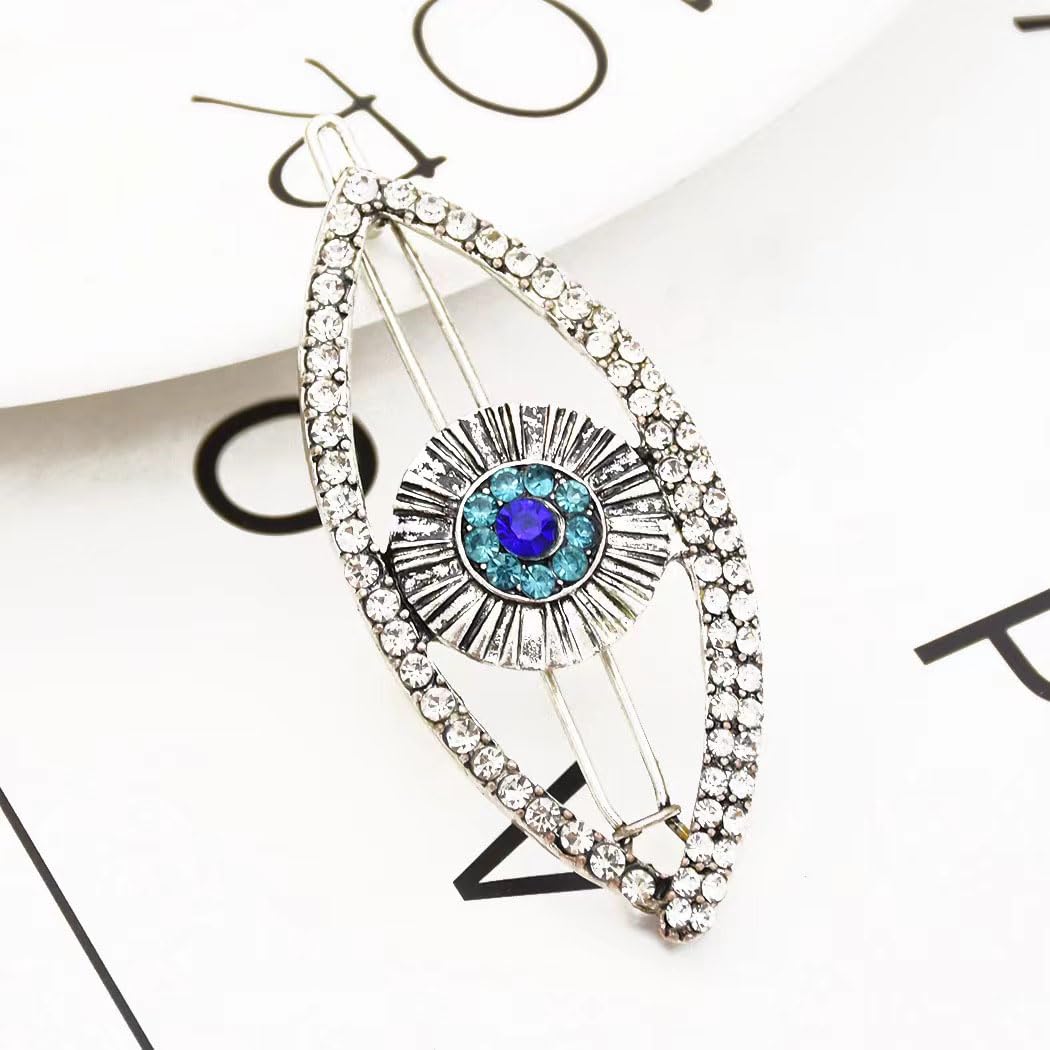 Tzoxal Evil Eye Hair Clips for Women, Eye Style Bling Rhinestones Hairpins Barrettes, White Blue Sparkly Hairgrip Hair Headwear Accessories for Party Halloween Daily (Style3)