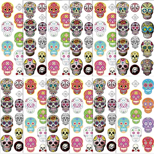 Day of the Dead Sugar Skull Temporary Tattoos (156 PCS)