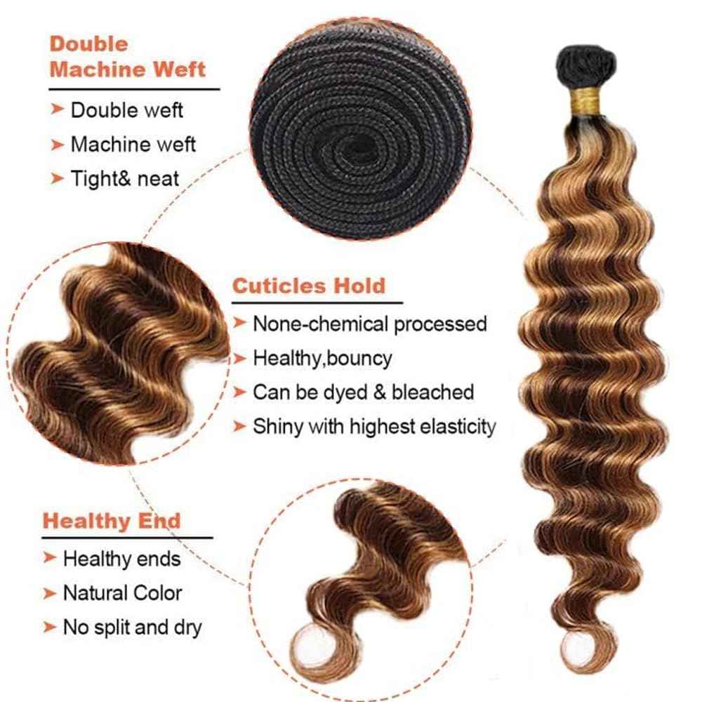4/30 Human Hair Bundles Brown Deep Wave Bundles 22 inch Highlight Bundle Human Hair Ombre Brown Bundle P4/30 Color