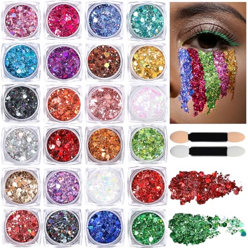 Teenitor 24 Colors Body & Hair Glitter Gel Set