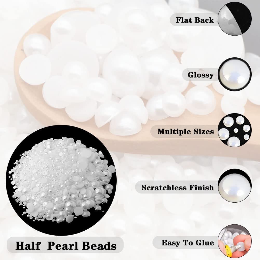 5800Pcs Half Pearls for Crafts, Flatback Pearls for Artwork Making, DIY Rhinestones Accessory Nail Art, Face Gems Jewels Flat Back Craft Pearls for Artist Creative - AB Black