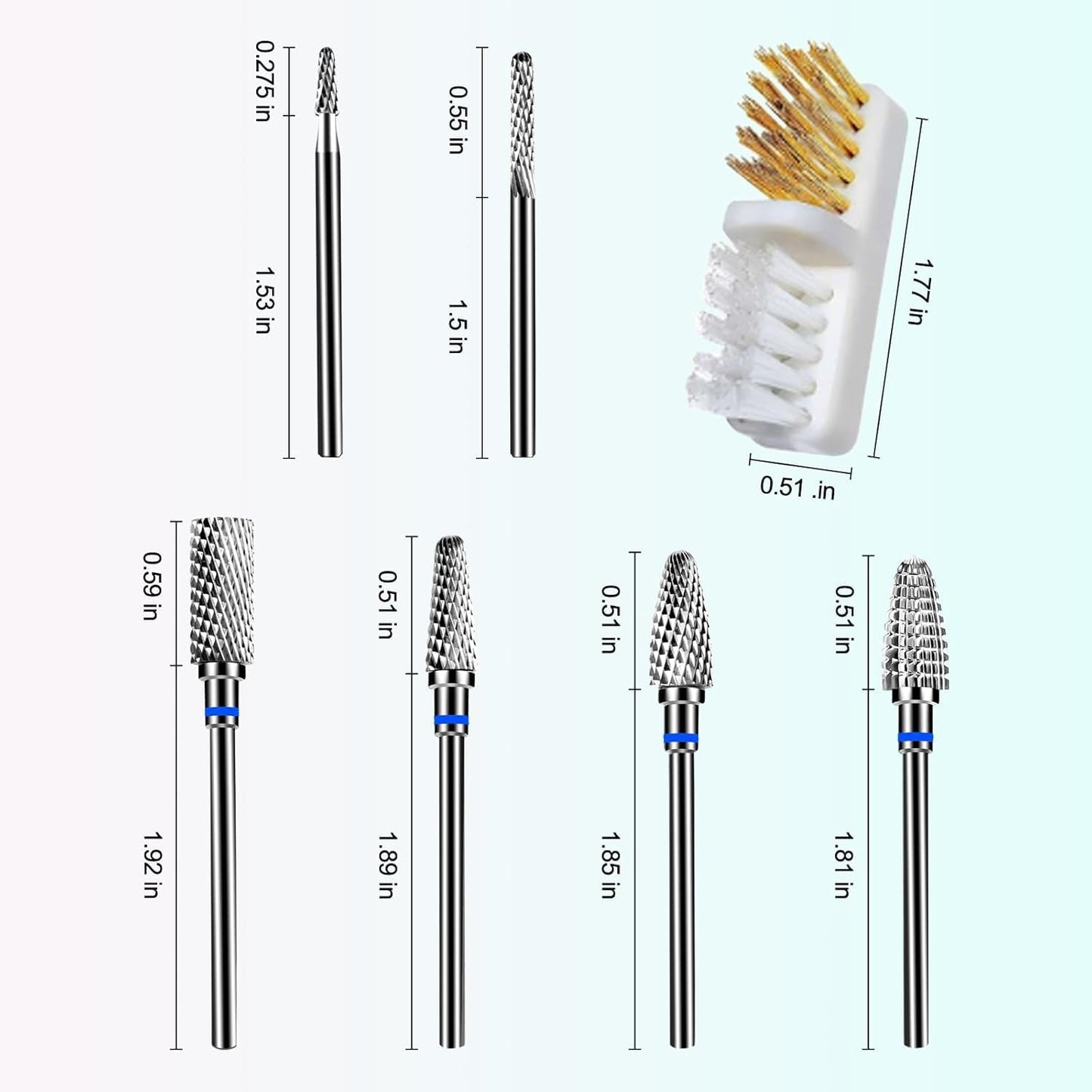 6Pcs Nail Drill Bits Set Professional, 3/32'' Electric Nail Drill Bits for Acrylic Gel Nails, Cuticle Nail Drill Bit Quick Gel Polish Remover Manicure Pedicure Tools with Cleaning Brush (Blue)