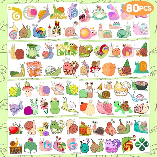 Snail Temporary Tattoos 8 Sheets 81 PCS Party Favors