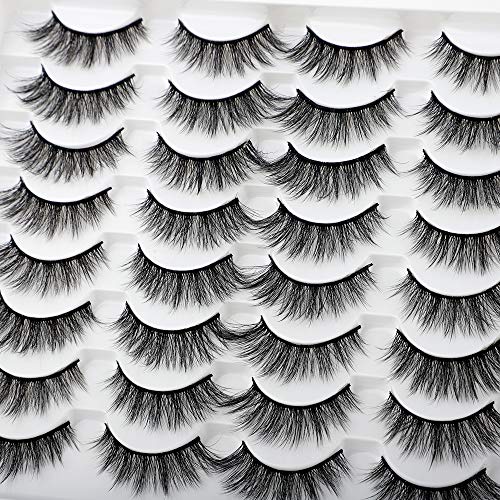 JIMIRE 16 Pairs Cat Eye False Eyelashes Fluffy Natural Fake Lashes 3D Volume Lashes Pack for Cat-Eye Look
