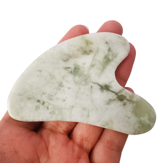 Loveliome Gua Sha Crystal Jade Stone Board for Skincare, Scraping Face Back Massage Relax Therapy Trigger Point Treatment(New Jade)