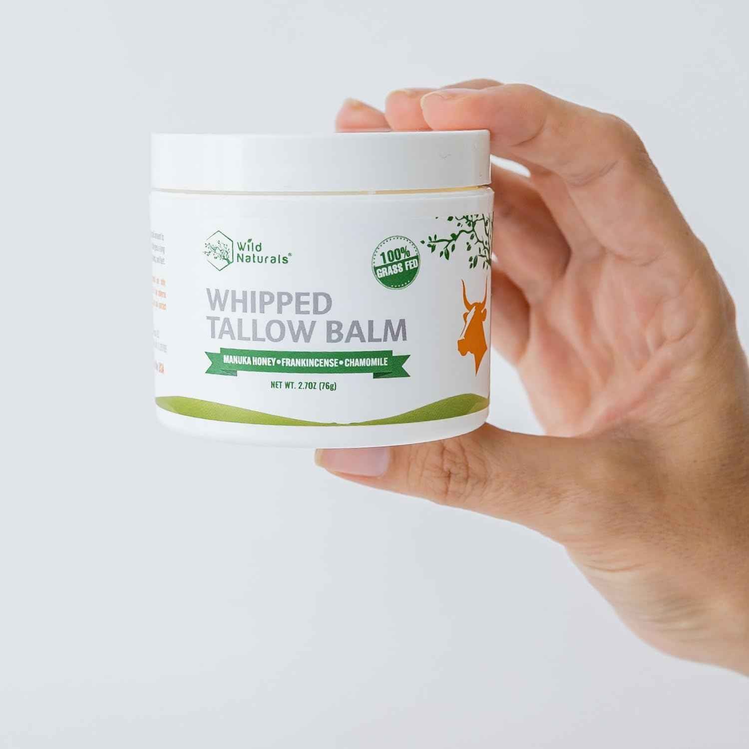 Wild Naturals Whipped Tallow Honey Balm, Grass-Fed Beef Tallow Balm for Skin with Manuka Honey & Shea Butter, Thick & Unscented for Dry, Sensitive, & Reactive Skin