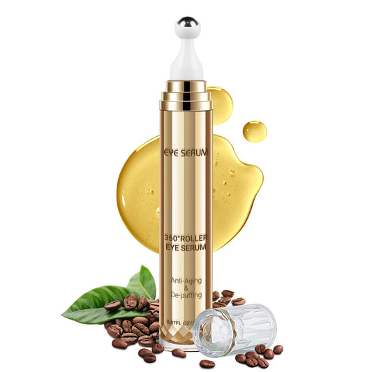 5% Caffeine Eye Serum, 0.67 Fl. Oz. Under Eye Cream for Dark Circles and Puffiness Eye Care Eye Serum Anti Aging with 360° Massage Ball Reduce Eye Bags, Wrinkles and Fine Lines