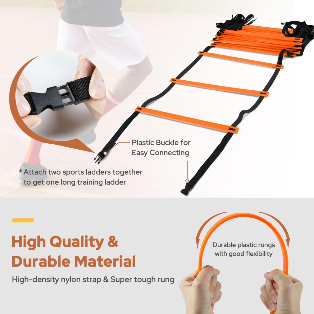 GHB Pro Agility Ladder 2 Pack Agility Training Ladder Speed 12 Rung 20ft with Carrying Bag