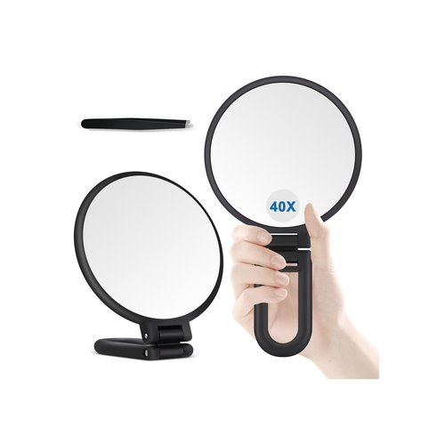 B Beauty Planet 40X Magnifying Mirror, Hand Mirror for Makeup, Double Sided with 40X/1X Magnification, Travel Essential, Portable Foldable for Desktop and Bathroom, Gift for Women, Frosted Black