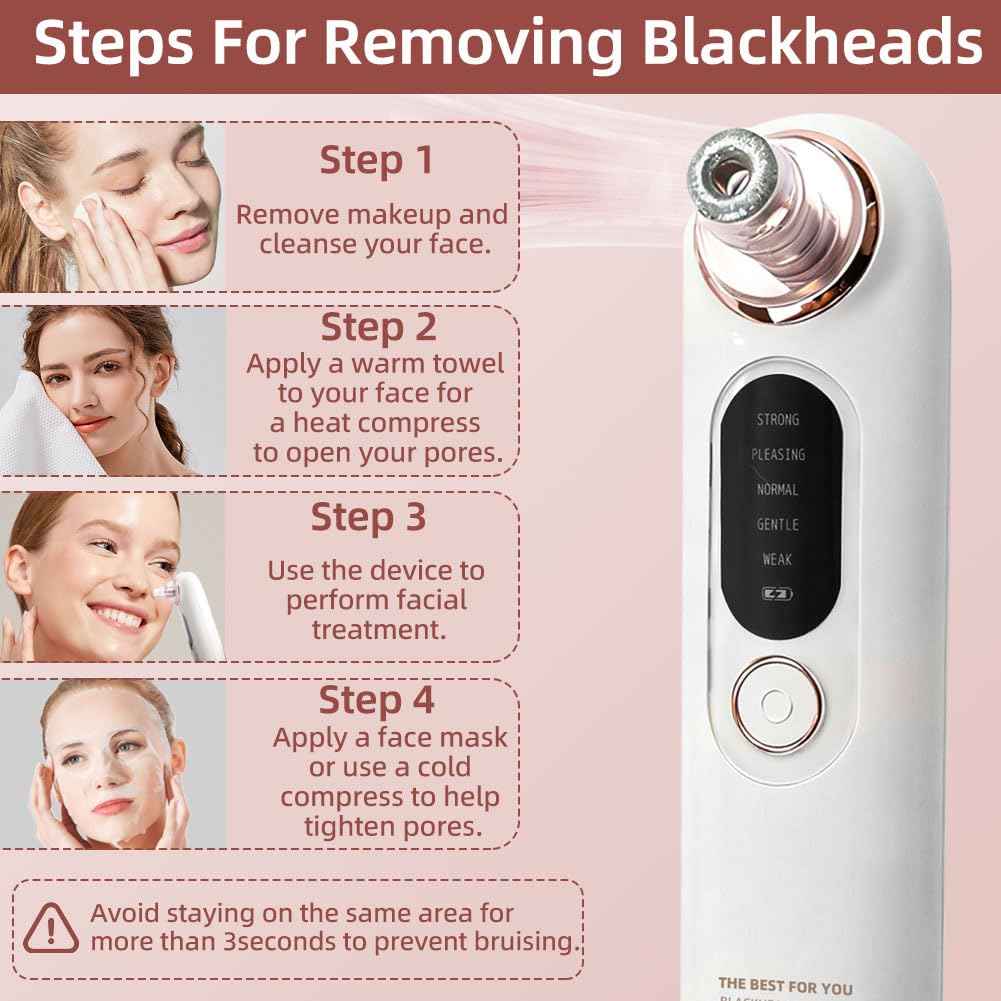 5-Speed Blackhead Remover Vacuum, Wireless Charging Nose Pore Extractor with 4 Removable Heads,Facial Vacuum Pore Cleaner,30-Second Keratin Softening, Hypoallergenic Deep Cleansing