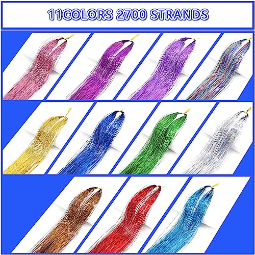 Hair Tinsel Kit for Girls 22 Colors 5500 Strands Tinsel Hair Extensions Sparkling Colorful Fairy Hair Tinsel Kit Heat Resistant Shiny Glitter Hair Tinsel (22 Colors/5500 Strands)