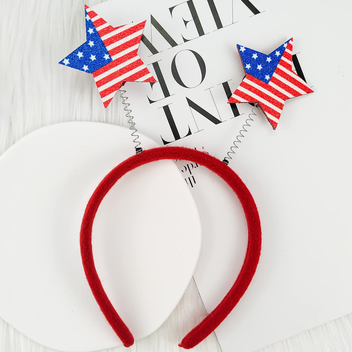 QDTK Patriotic Head Boppers Headband American Flag Hair Band Head Bands Fourth of July Hair Memorial Day Accessories Holiday Party Favors Decorations Supplies