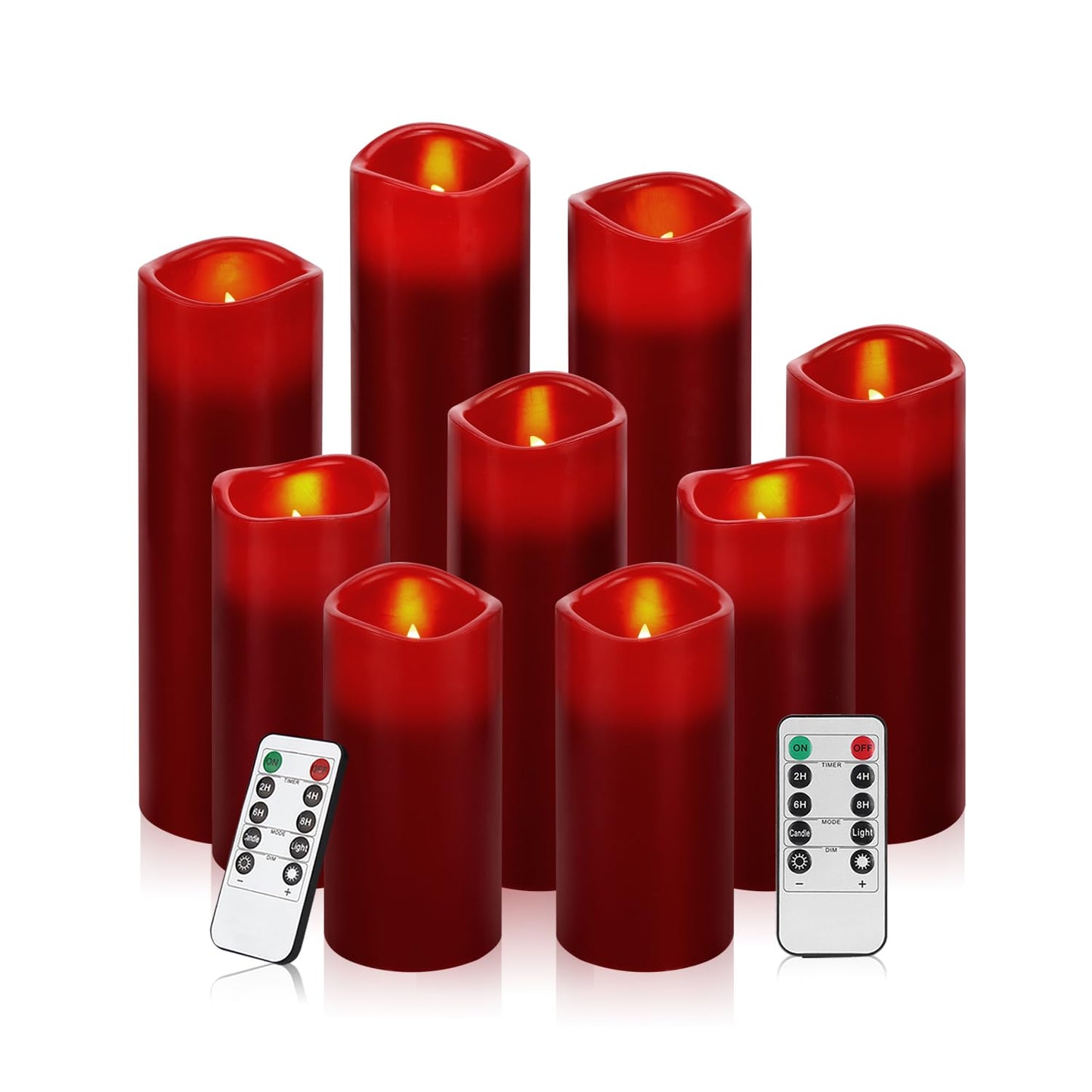 antizer Flameless Candles Led Candles Pack of 9 (H 4" 5" 6" 7" 8" 9" x D 2.2") Burgundy Real Wax Battery Candles with Remote Timer