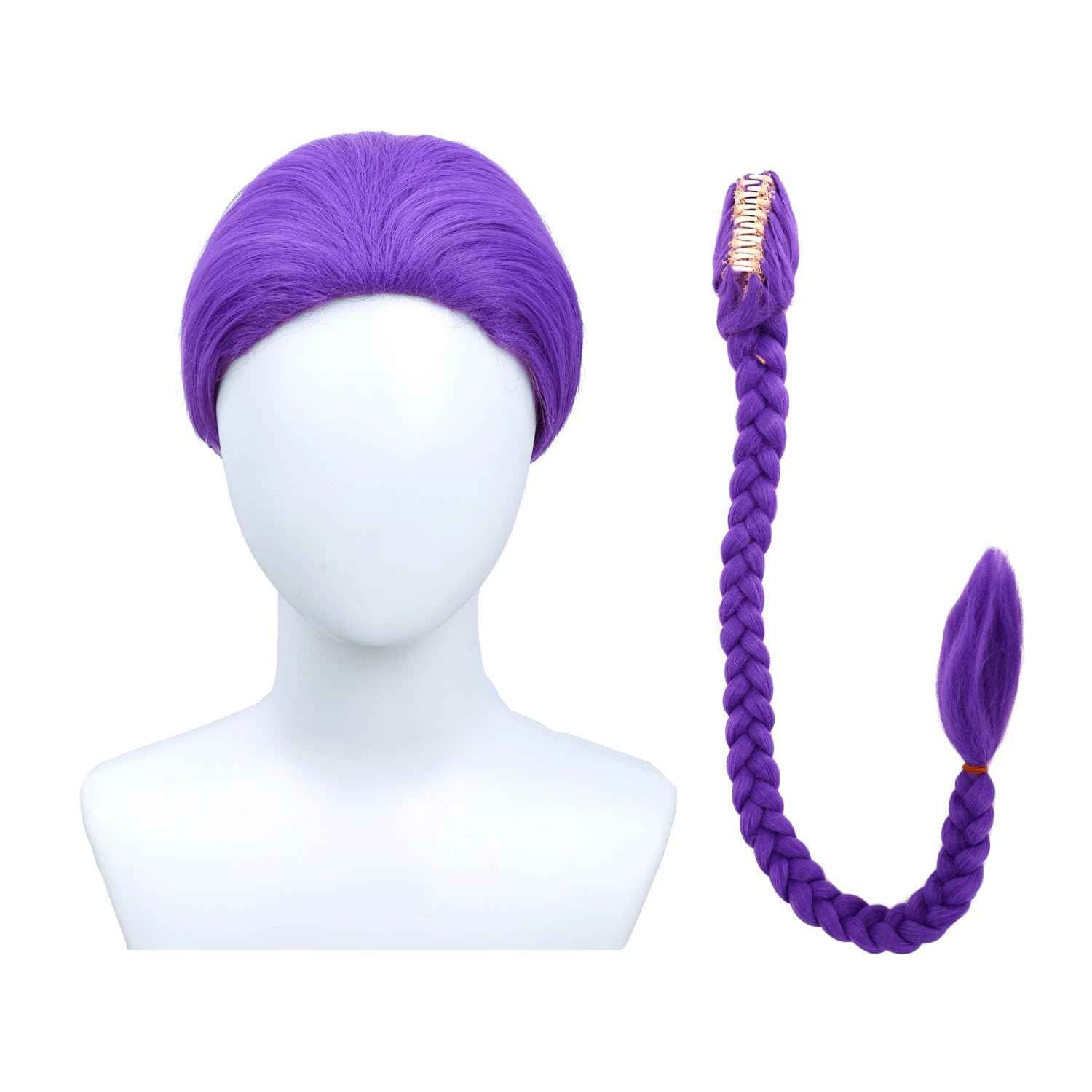 Edivd Girls Purple Wig Kids Long Purple Straight Pigtail Wig Heat Resistant Synthetic Wigs with Wigs Cap