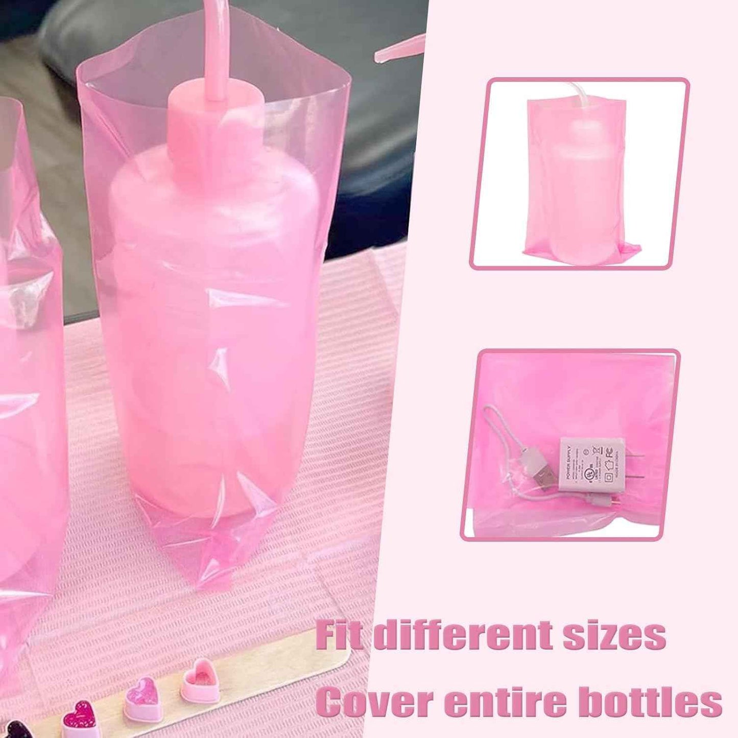Tattoo Bottle Bags with 2pcs Squeeze Bottles -LEEYUKA 250pcs Pink Wash Bottle Covers With 2pcs 250ml Bottles Squeeze Bottle Sleeves for Tattoo Bottles Pink Tattoo Supplies