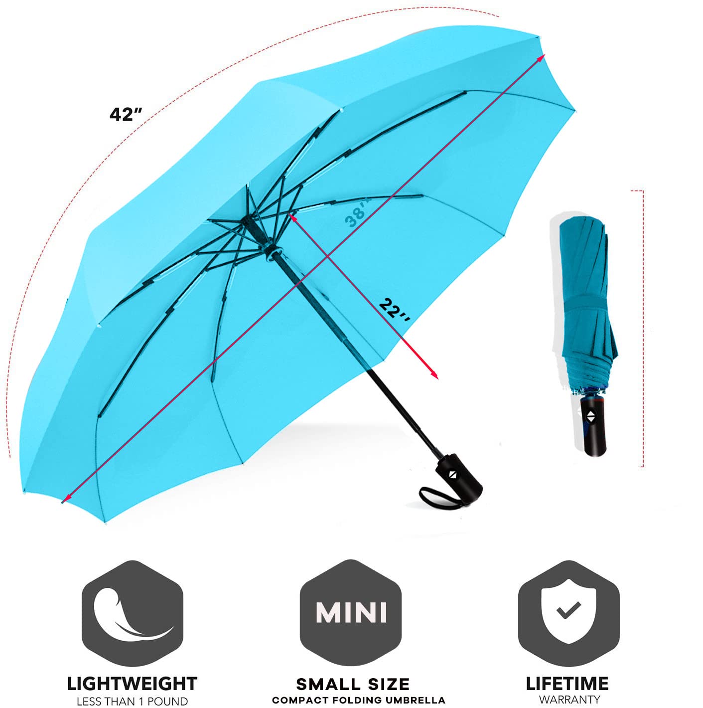 SIEPASA Windproof Travel Compact Umbrella-Automatic Umbrellas for Rain-Compact Folding Umbrella, Travel Umbrella Compact, Small Portable Windproof Umbrellas for Men Women Teenage.(Light Blue)