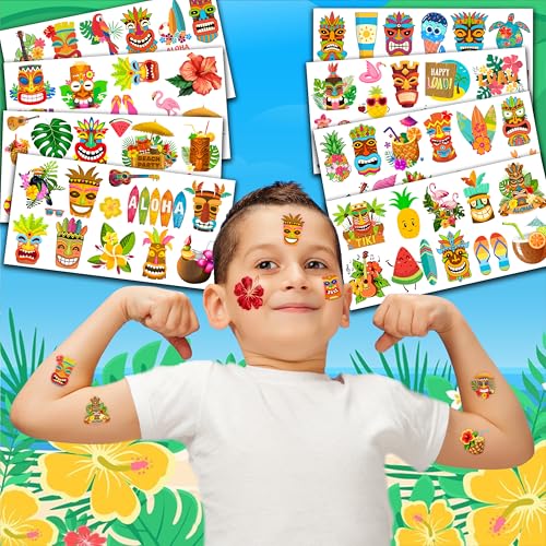Luau Temporary Tattoos for Kids - 96 PCS Waterproof