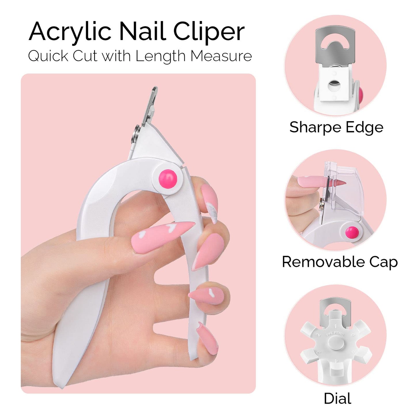 MelodySusie Nail Clippers for Acrylic Nails, White Adjustable Stainless Steel Acrylic Nail Clippers, Professional Rotary Nail Cutter for False Nail Tips, Manicure Nail Salon Tool