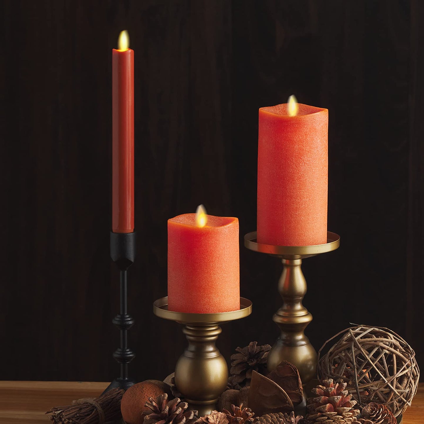 Luminara Flameless Candle LED Pillar Chalky Burnt Orange Finish - Real Wax Melted Top Unscented, Remote Ready, Timer (3 x 6.5 inch)