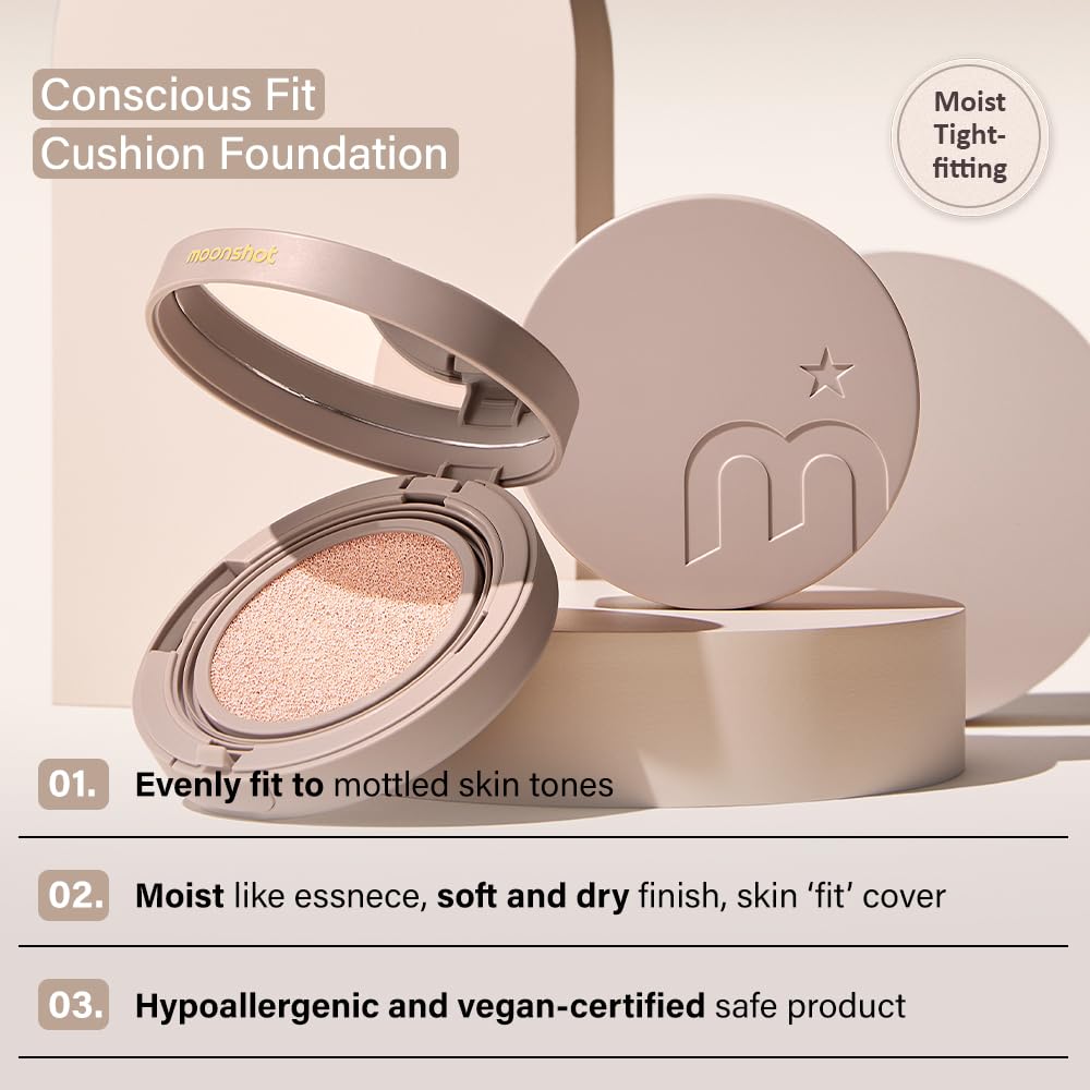 MOONSHOT KOREA Matte Fit Cushion Foundation Full Coverage Matte Finish, Breathable Makeup for Face, Long Lasting, Lightweight K-BEAUTY (21C Cosmic Peach, Matte Fit Cushion)