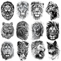 12 Sheets Black & Grey Animal Temporary Tattoos for Men