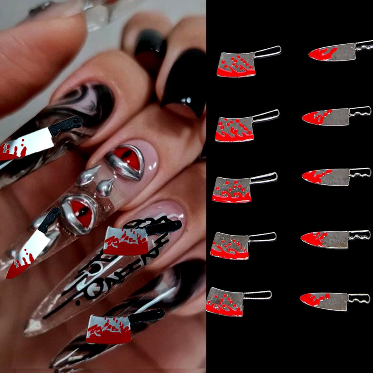 Halloween Nail Charms Blood Knife Nail Art Charms 3D Metal Alloy Halloween Charms for Nails Gothic Knife Punk 3D Weapon Charms DIY Nail Jewelry Halloween Nail Art Decoration Accessories for Women