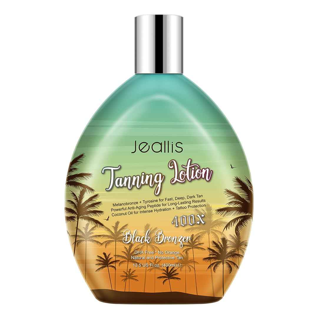 Jeallis Extreme Dark Tanning Lotion Accelerator for Indoor Tanning Beds & Outdoor Sun Tan with Bronzer to Get Dark Fast Tan, Bronzing Tanning Lotion with Tattoo Protecting Formula, DHA Free, 13.5oz