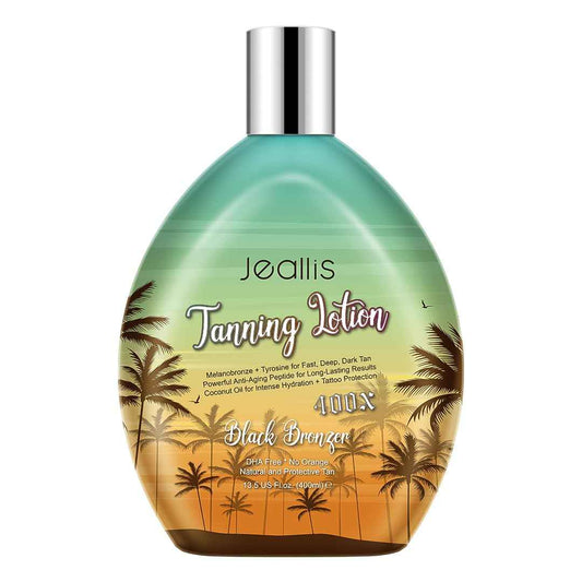 Jeallis Extreme Dark Tanning Lotion Accelerator for Indoor Tanning Beds & Outdoor Sun Tan with Bronzer to Get Dark Fast Tan, Bronzing Tanning Lotion with Tattoo Protecting Formula, DHA Free, 13.5oz
