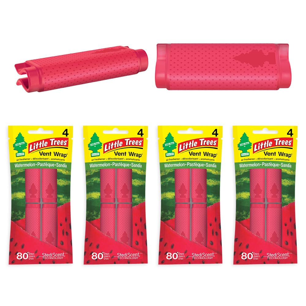 LITTLE TREES Car Air Freshener. Vent Wrap Provides Long-Lasting Scent, Slip on Vent Blade. Watermelon, 16 Air Fresheners, 4 Count (Pack of 4)