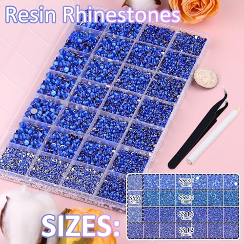 Royal Blue 30000Pcs Resin Rhinestones with Tweezers & B7000 Glue - Large Pack for Crafts & DIY Jewelry