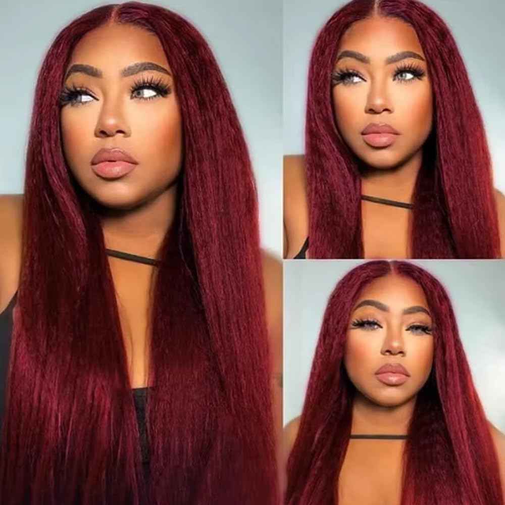 99J Human Hair Bundles Red Kinky Straight Human Hair Bundle Burgundy Yaki Bundle 20 20 20 inch Wine Red Bundles 300g