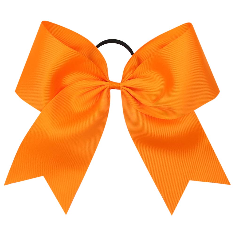 16PCS 8" Large Cheer Hair Bows Ponytail Holder Elastic Band Handmade for Cheerleading Teen Girls College Sports (16 Pcs) (Orange)