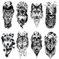 8-Pack Temporary Tattoos - Wolf Skull Moon Designs