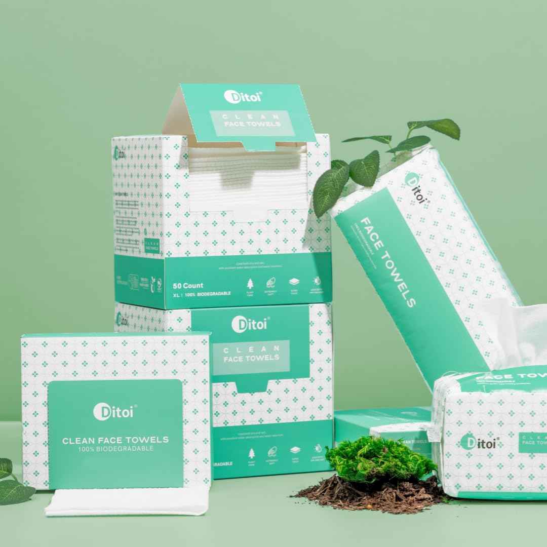 Ditoi Disposable Face Towels,Ultra Thick Face Towelettes XL, Lint-Free Facial Wipes for Makeup Removal & Gentle Skin Care,10"×12",100 Count,Pearl-textured