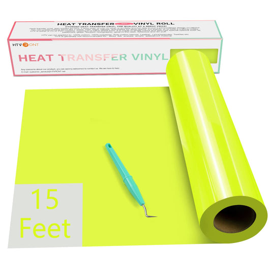 HTVRONT Heat Transfer Vinyl HTV Vinyl Rolls - 12" x 15ft Neon Yellow Iron on Vinyl for Cricut & Silhouette Cameo, HTV Vinyl for Shirts - Easy to Cut & Weed for Heat Vinyl Design