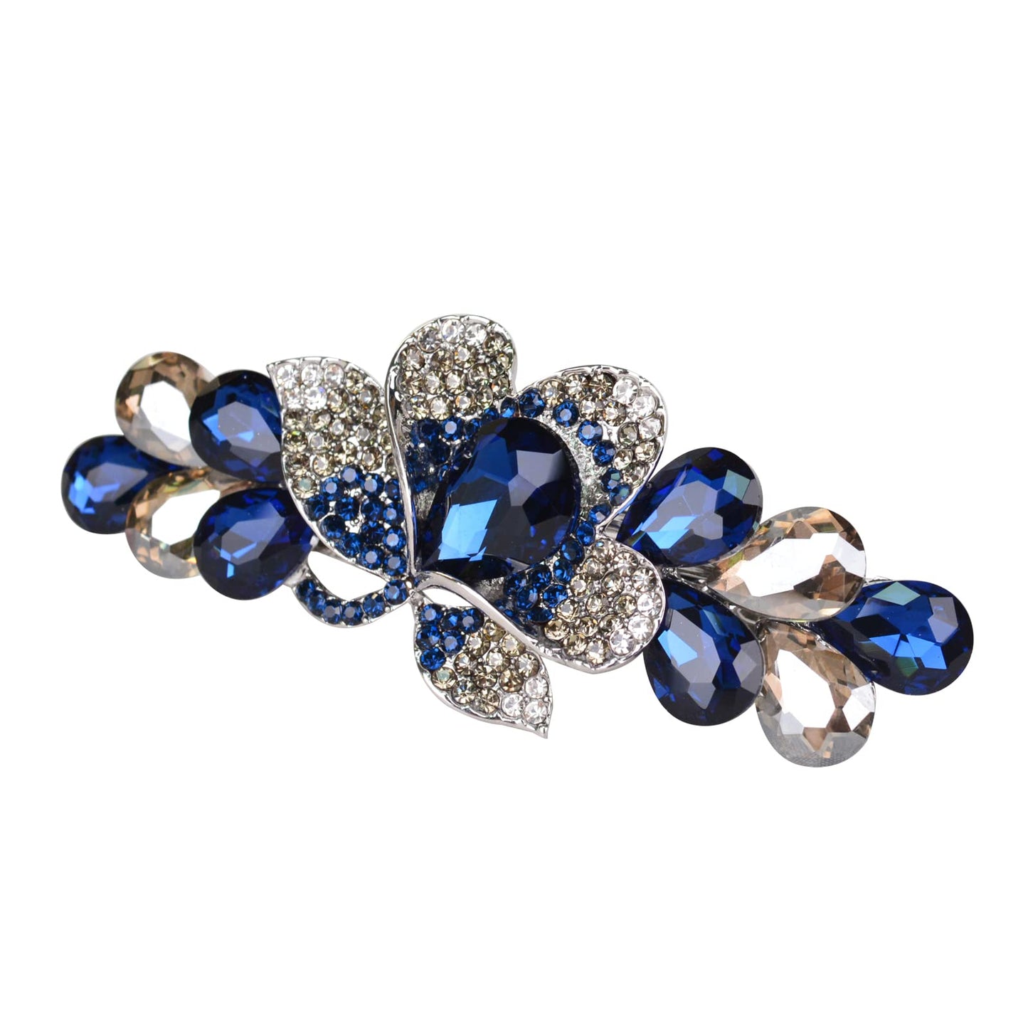 Sankuwen Flower Luxury Jewelry Design Hairpin Rhinestone Hair Barrette Clip(Style C,Deep Blue)