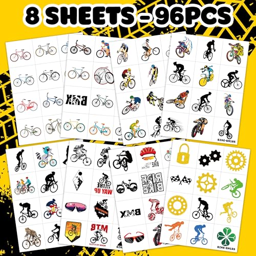 96 Bike Temporary Tattoos - Bicycle Stickers for Kids & Adults