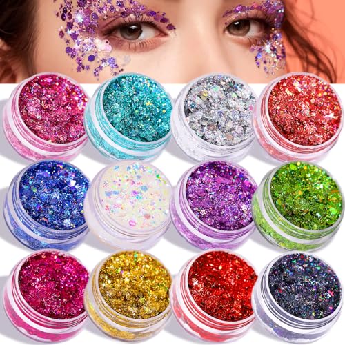 Teenitor 12 Colors Face Body Glitter Gel Set - 120g