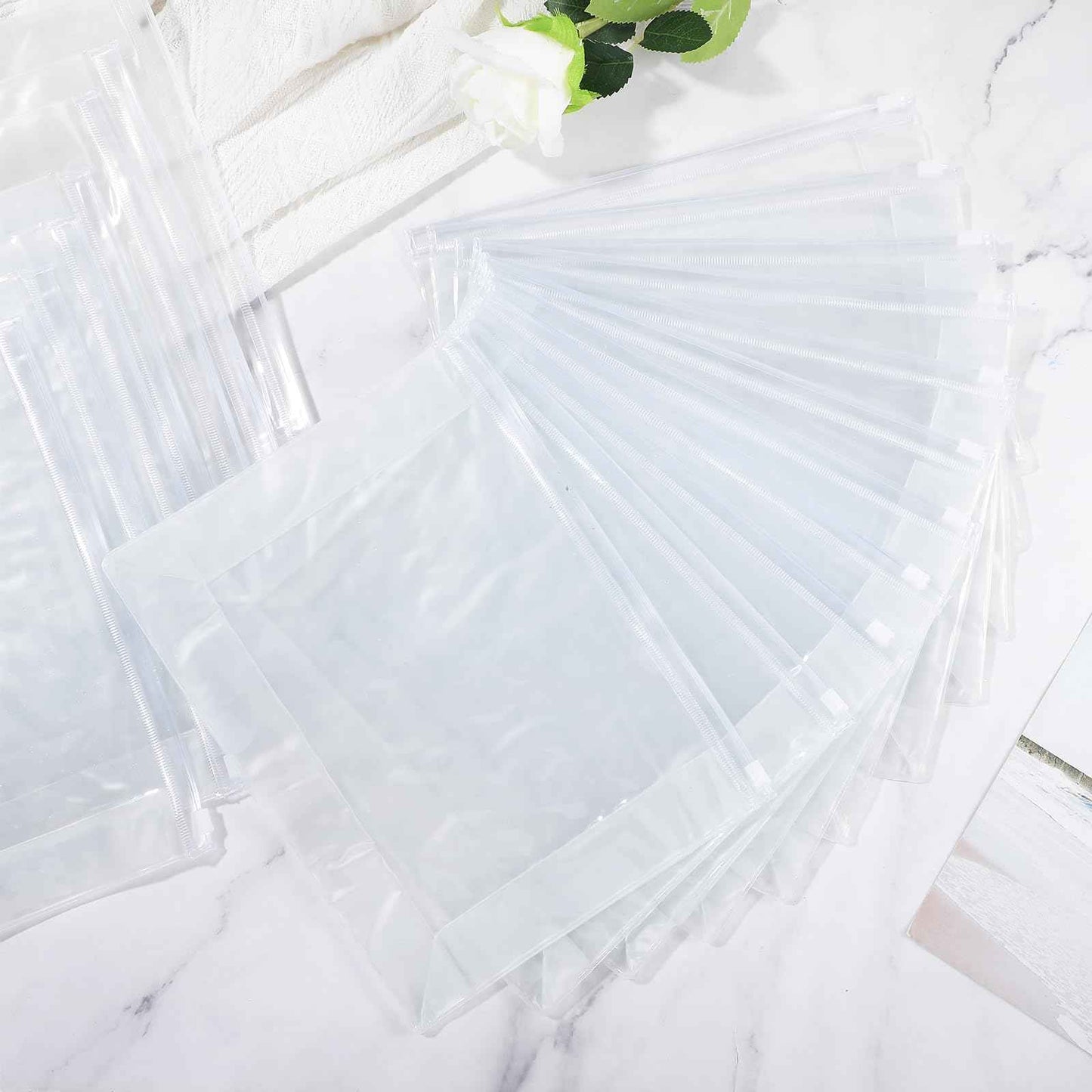 30 PCS Small Clear Makeup Bag, Mini PVC Waterproof Cosmetic Organizer Bags Portable Swimsuit Storage Bag Clear Organizer Pouches with Zipper for Women Men Travel Toiletry Vacation, 9.8" x 7.5"