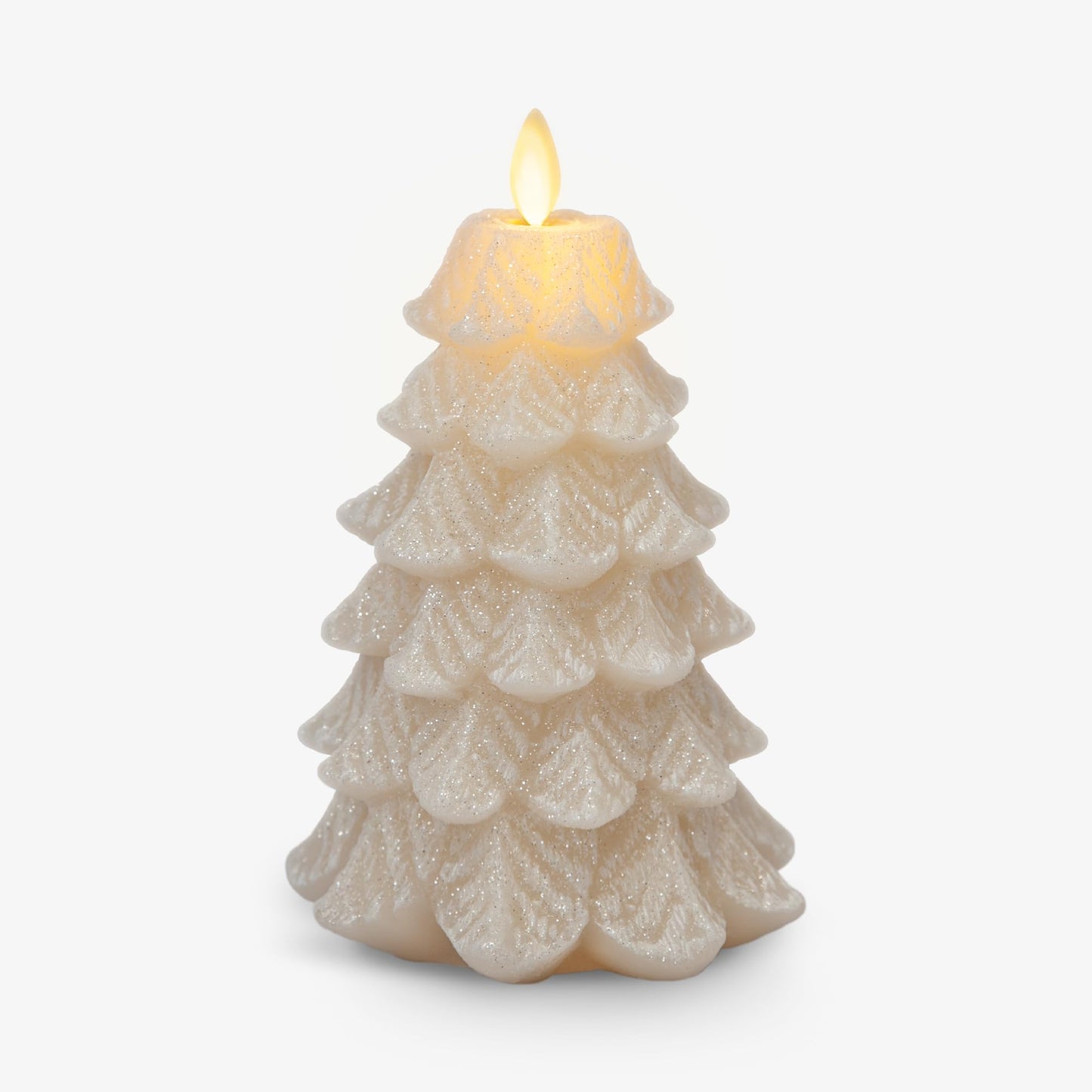 Luminara Christmas Tree Flameless Candle Glitter and Snow Finish Moving Flame Effect LED Candle, Timer, Remote Ready, Holiday Decoration (4.7" x 6.5", White Swan)