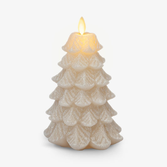 Luminara Christmas Tree Flameless Candle Glitter and Snow Finish Moving Flame Effect LED Candle, Timer, Remote Ready, Holiday Decoration (4.7" x 6.5", White Swan)