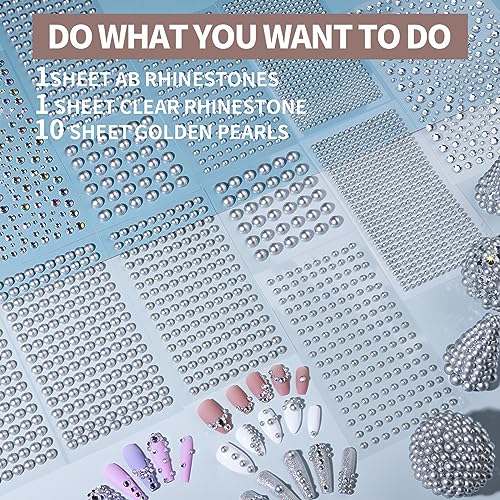 Silver Hair Gems & Pearls Set 2582Pcs Self-Adhesive
