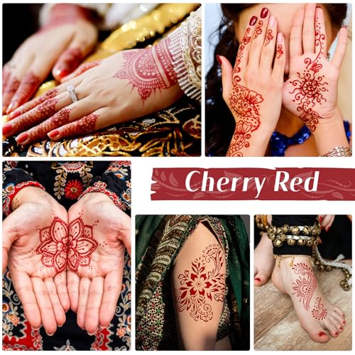 Cherry Red Temporary Tattoo Cones Kit – 7 Pcs, Natural Henna Paste
