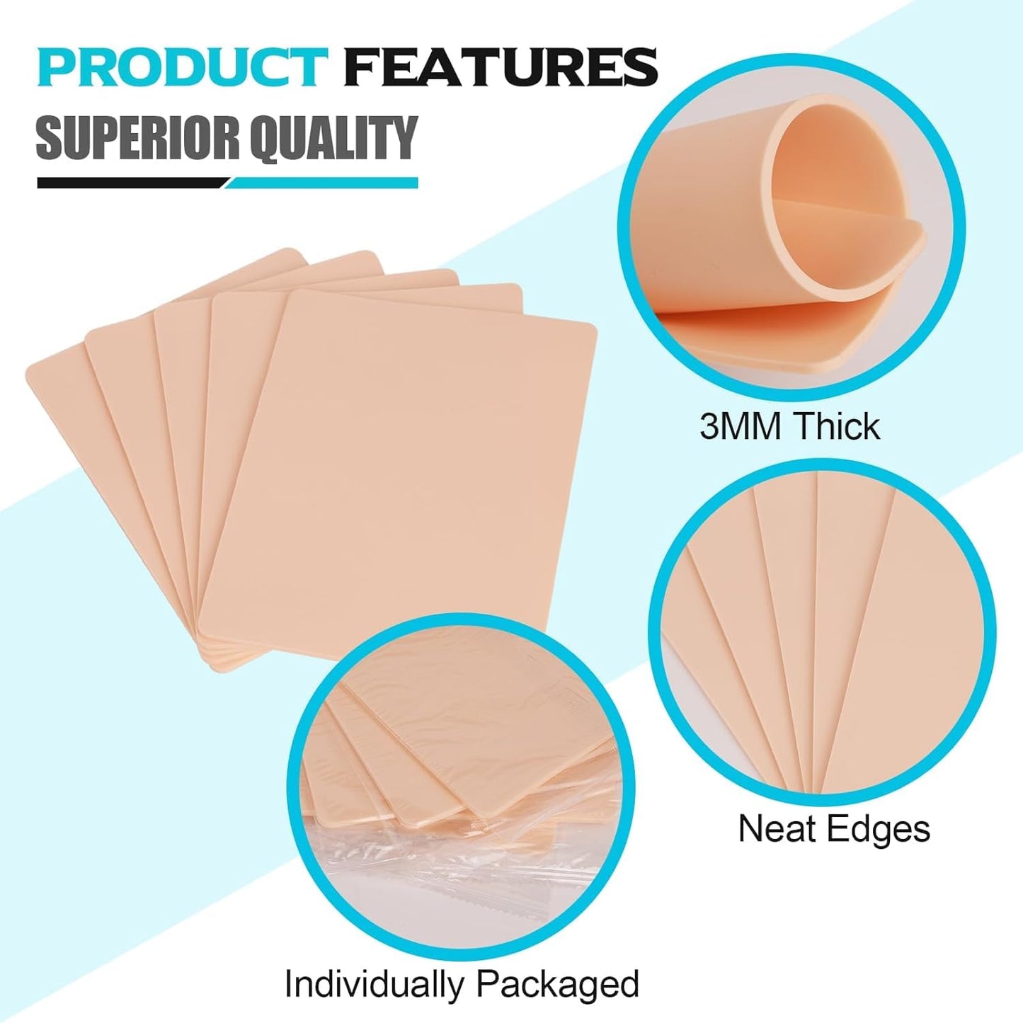 Tattoo Skin Practice Kit - Autdor 5Pcs Blank Tattoo Practice Skin 3MM Thick Double Sides Fake Skin 7.4x5.6" with Dental Bibs Disposable 50 Sheets Patient Bibs Tattoo Bibs for Tattoo Supplies