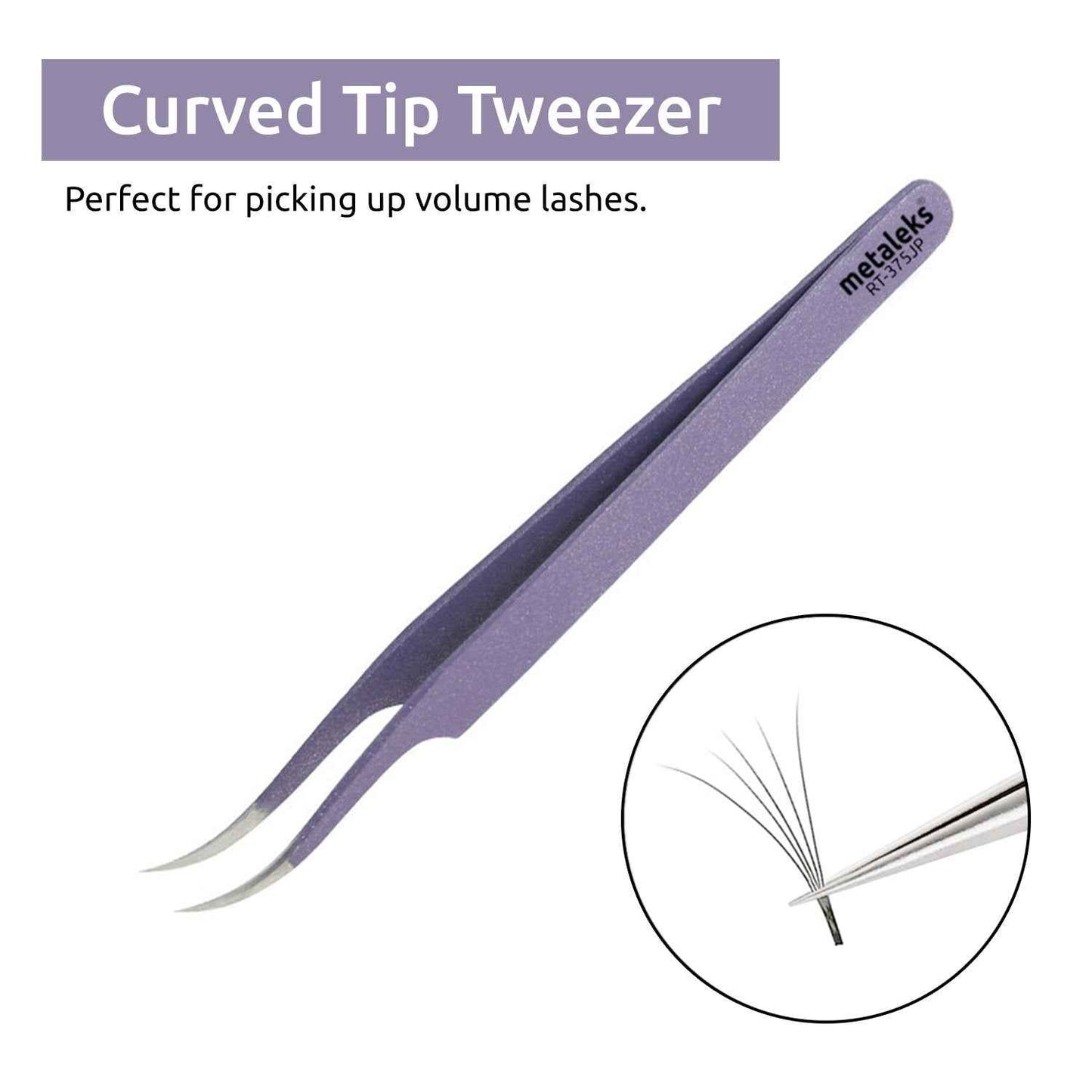 Metaleks Tweezers for Eyelash Extension - Straight and Curved Pointed Tweezers - Professional Stainless Steel Precision Tweezers set - 2 Pcs - With Pouch In Purple Powder Coating