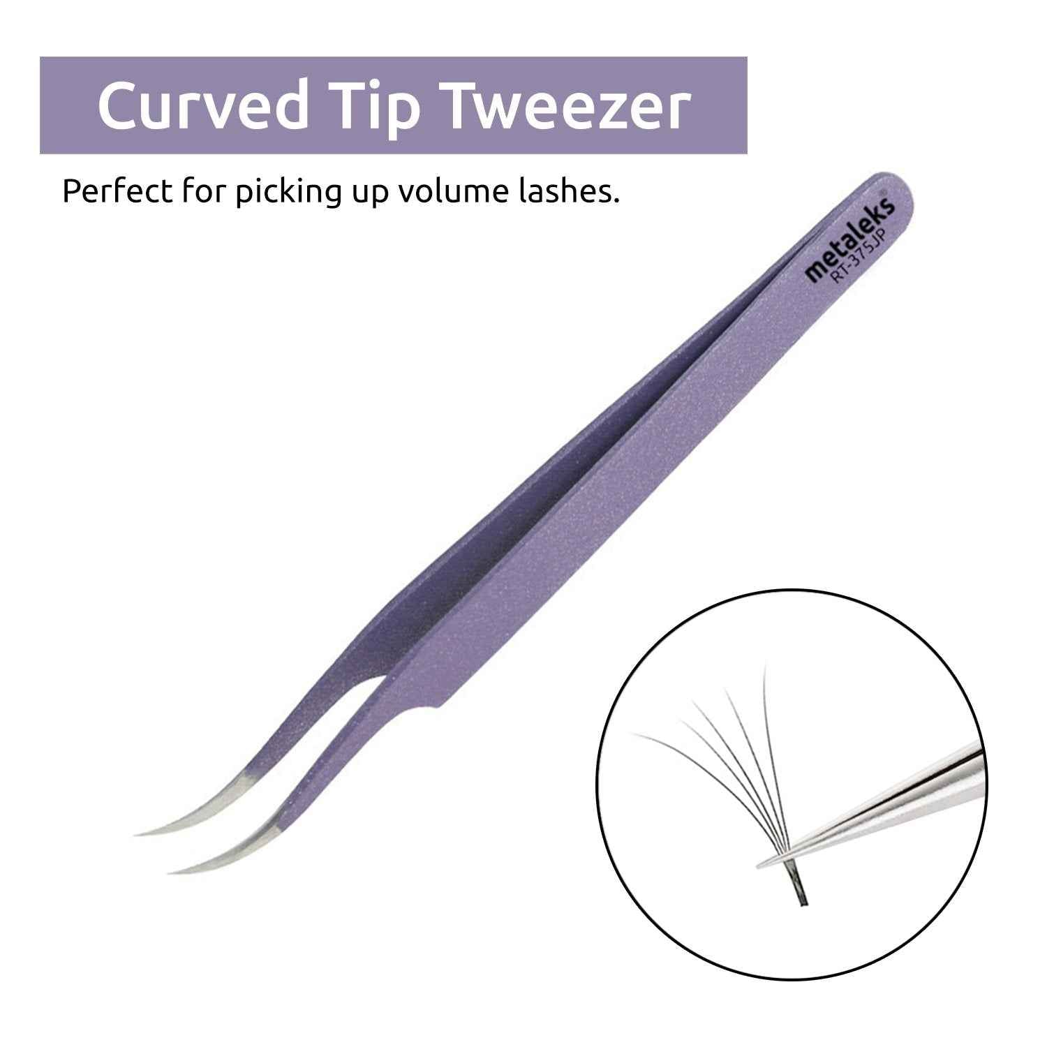 Metaleks Tweezers for Eyelash Extension - Straight and Curved Pointed Tweezers - Professional Stainless Steel Precision Tweezers set - 2 Pcs - With Pouch In Purple Powder Coating